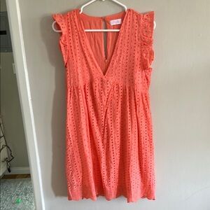 Coral Eyelet Sleeveless Dress (romper)
